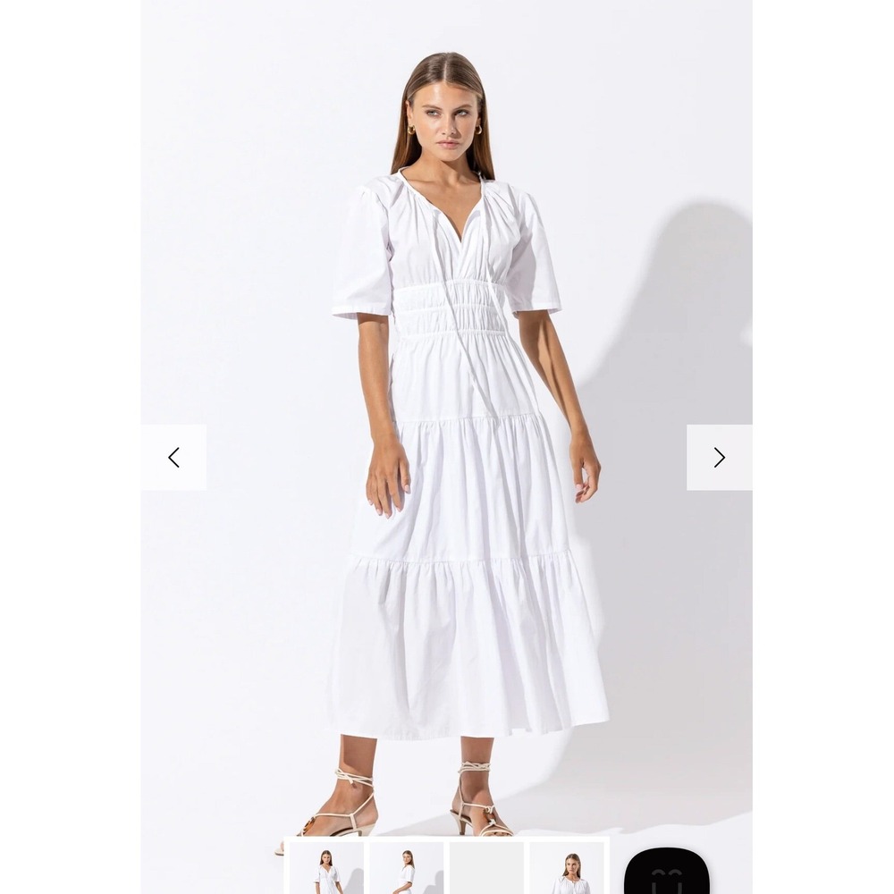 Lusana white cotton‎ Tori maxi dress Large tiered poplin resort vacation
